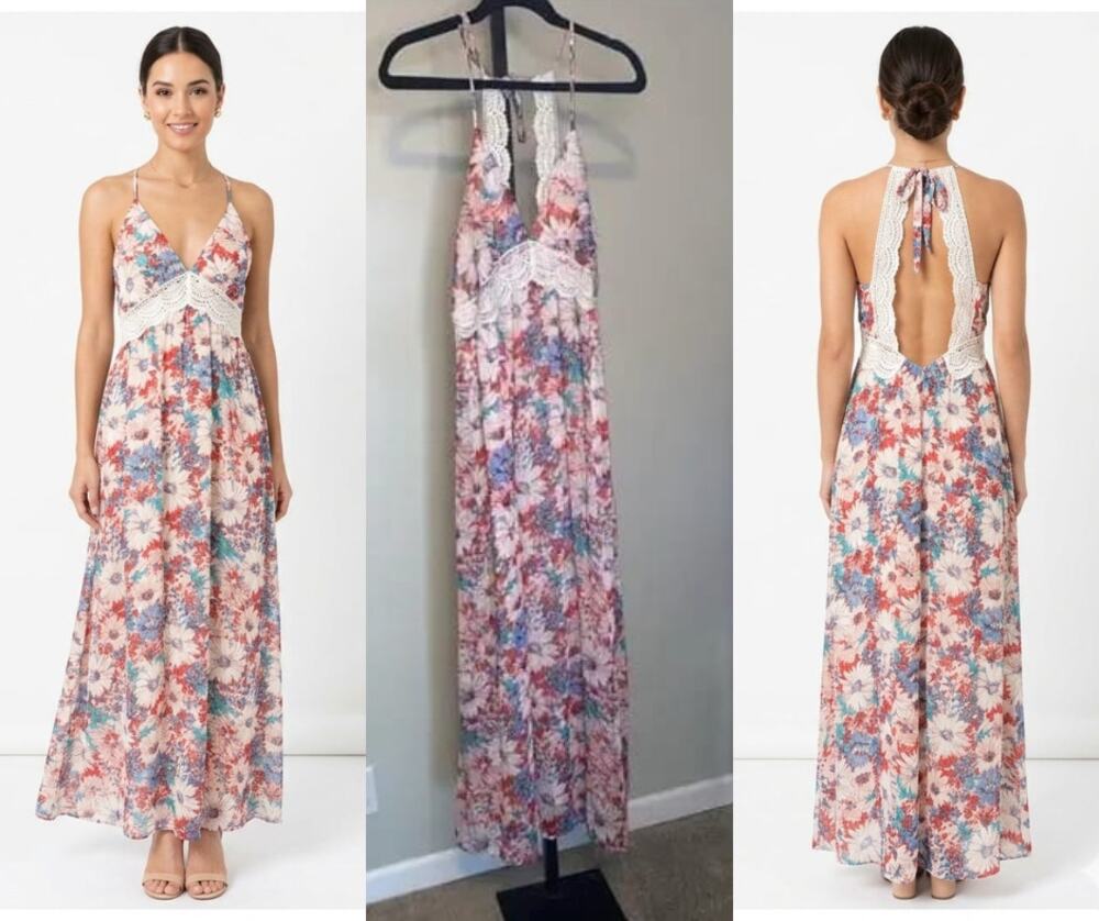 Anna Kay Boho Maxi Dress – Floral Lace Detail 🌸✨